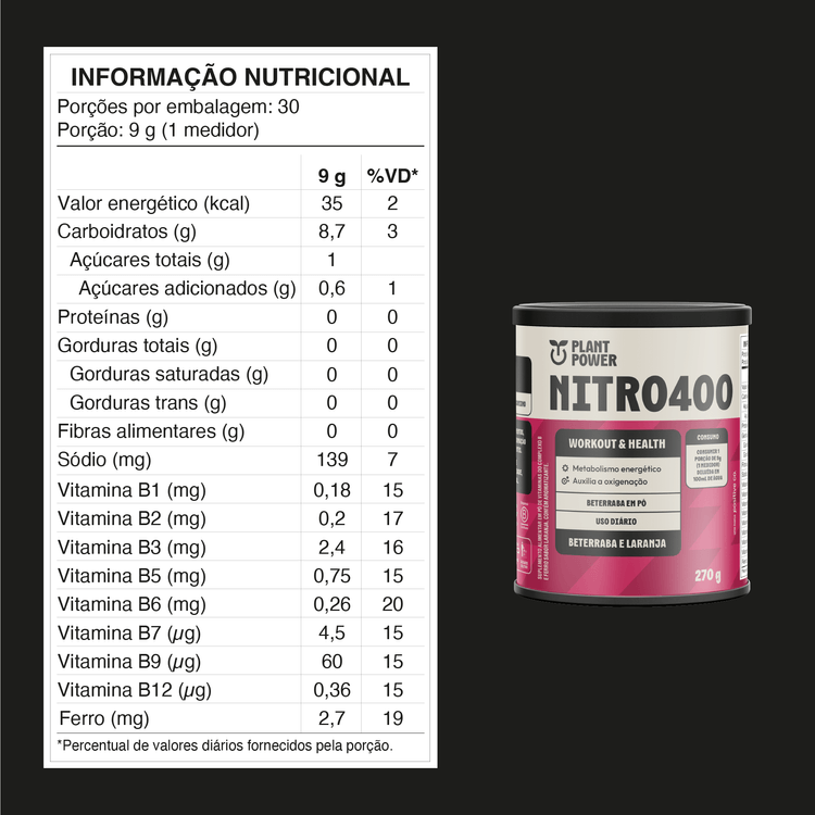 NITRO 400 PLANT POWER BETERRABA E LARANJA 270G
