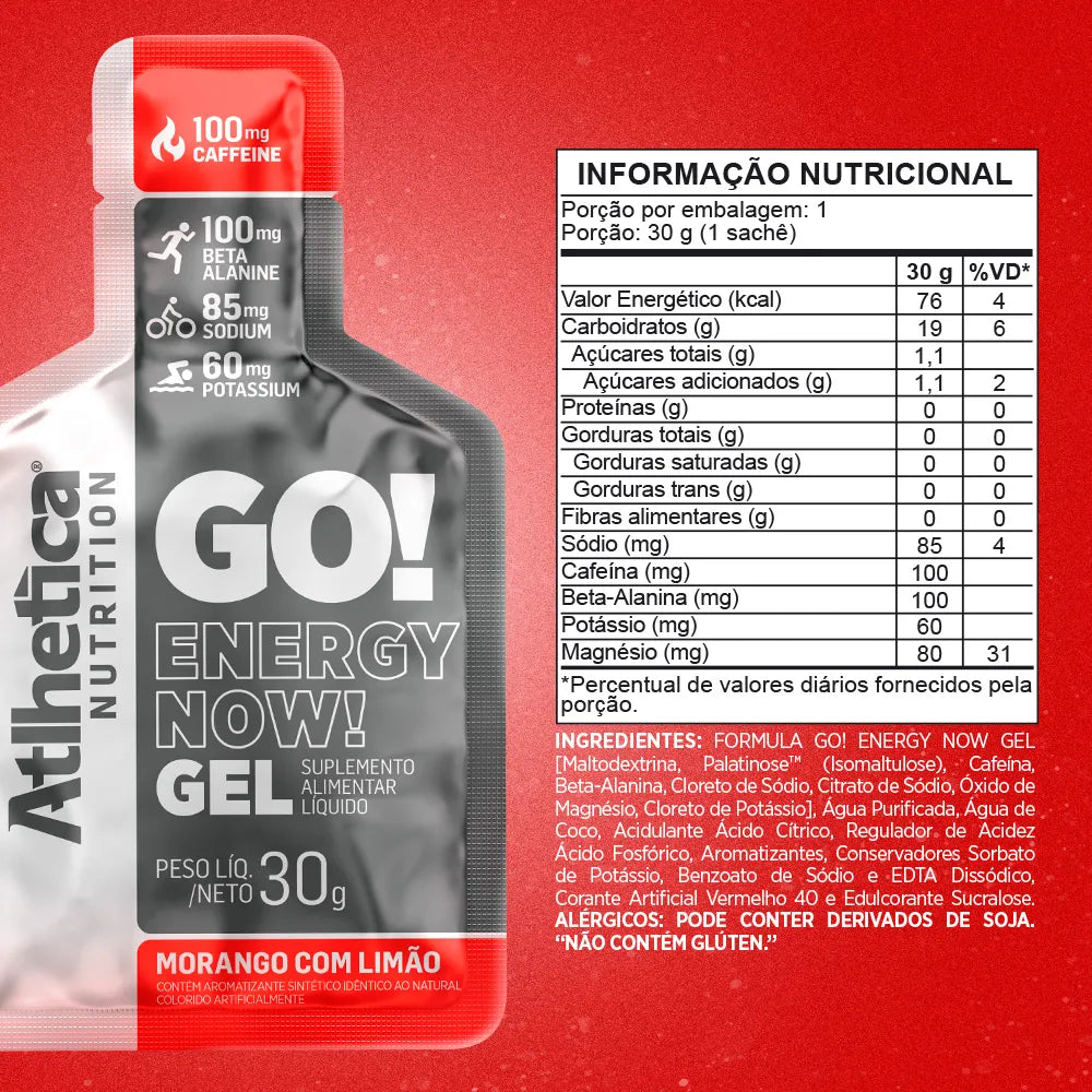 GO! ENERGY NOW GEL (DISPLAY C/ 10 SACHES DE 30G) ATLHETICA MORANGO COM LIMAO