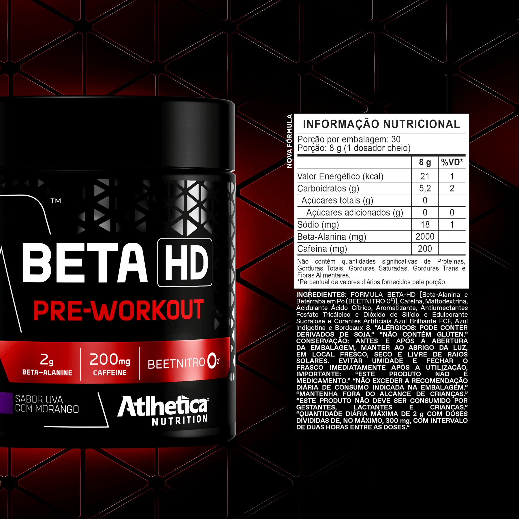 BETA HD PRE WORKOUT (240 G) ATLHETICA UVA COM MORANGO