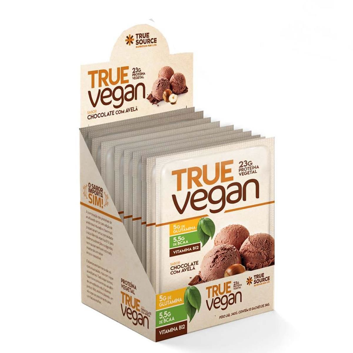PROTEINA TRUE VEGAN CHOCOLATE COM AVELA DISPLAY 340G - TRUE SOURCE